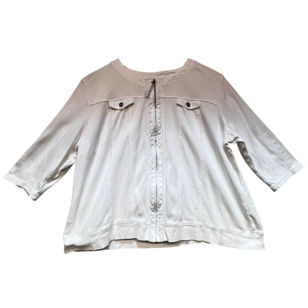 Christopher & Banks Women's Full Zip Denim Jacket 3/4 Sleeve Sz XL White Pockets